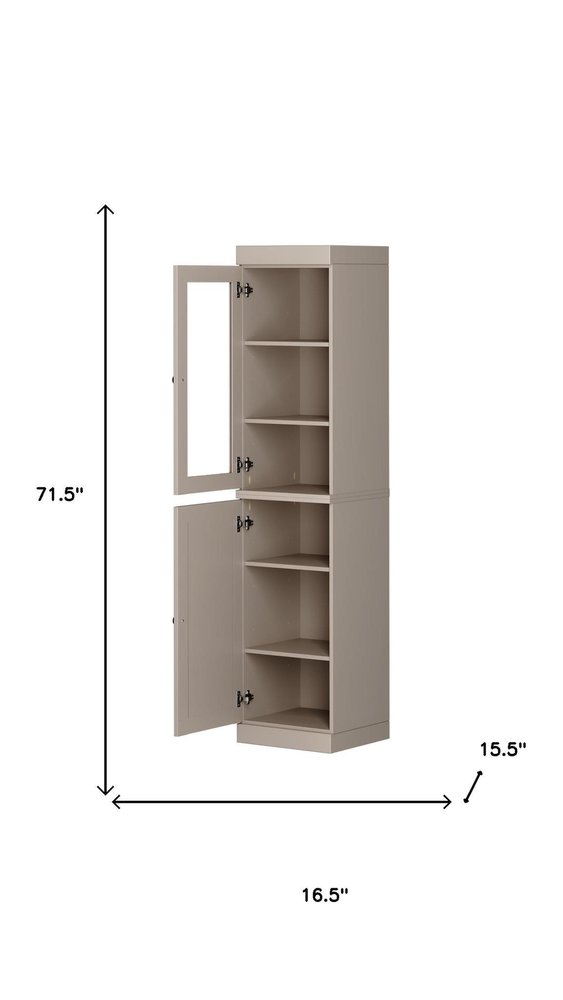 72" Beige Solid Wood Two Door Pantry Or Storage Closet