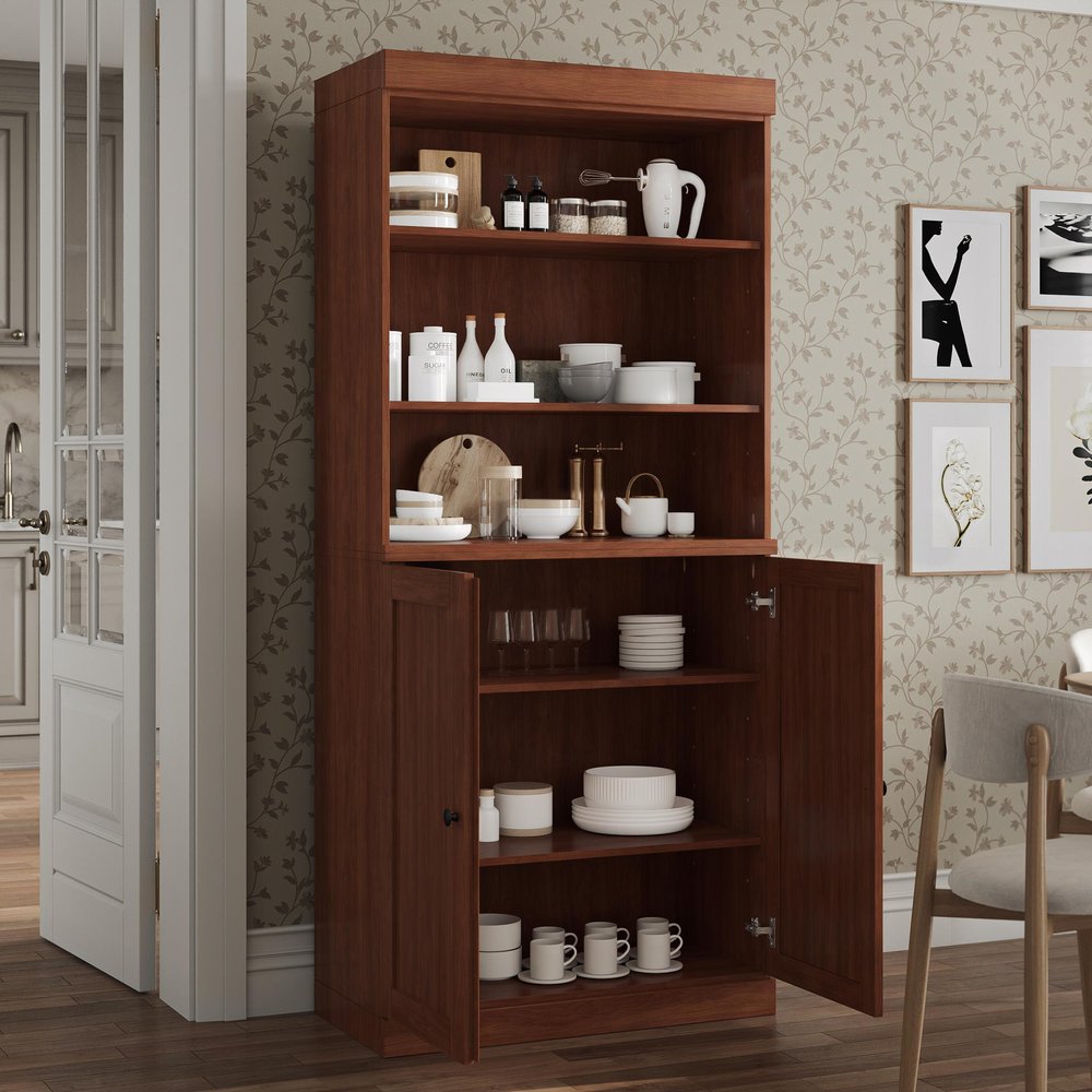 72" Coffee Solid Wood Two Door Pantry Or Storage Closet
