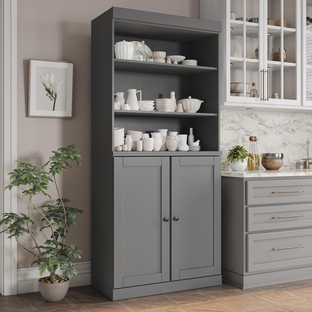 72" Gray Solid Wood Two Door Pantry Or Storage Closet