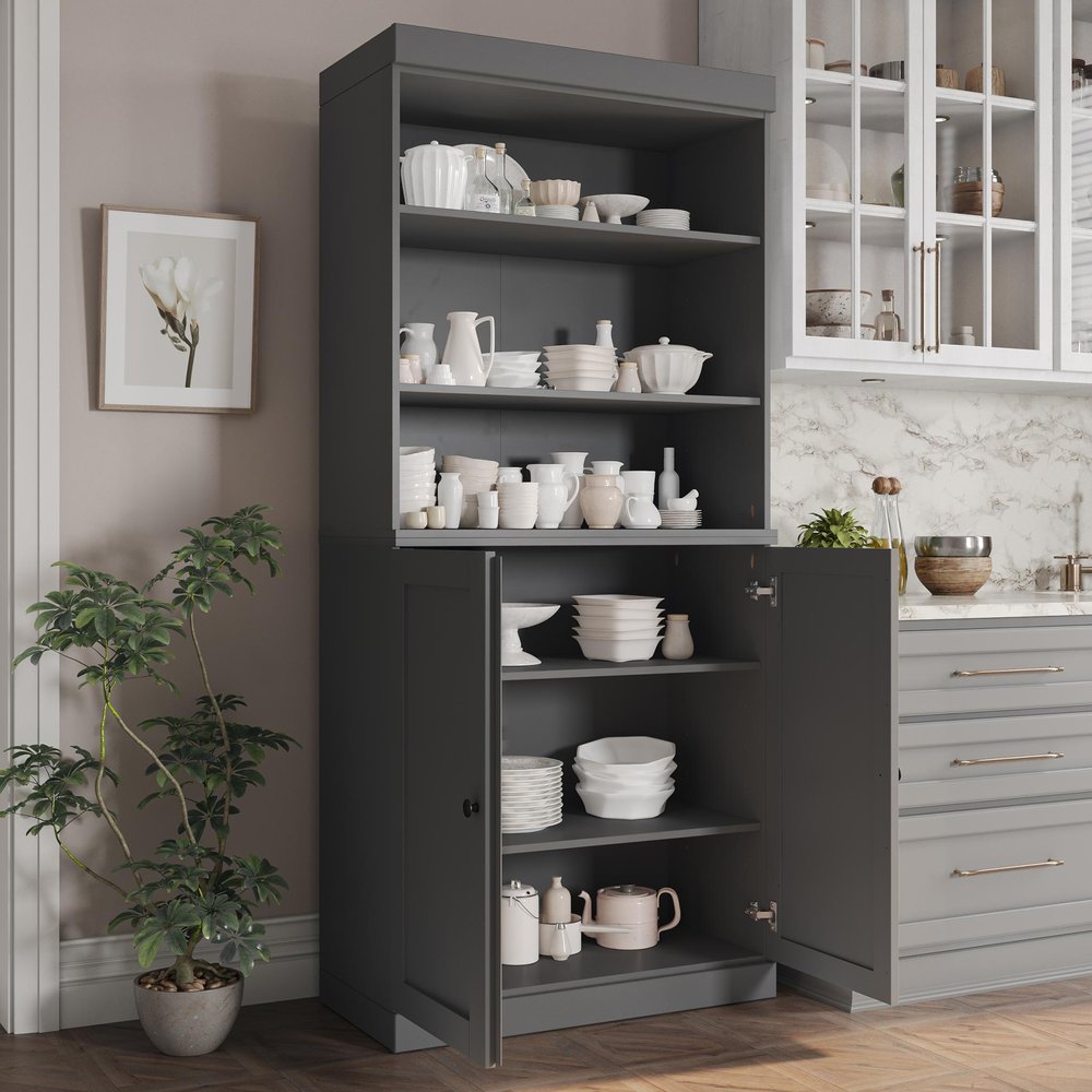 72" Gray Solid Wood Two Door Pantry Or Storage Closet