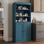 72" Teal Blue Solid Wood Two Door Pantry Or Storage Closet
