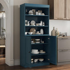 72" Teal Blue Solid Wood Two Door Pantry Or Storage Closet