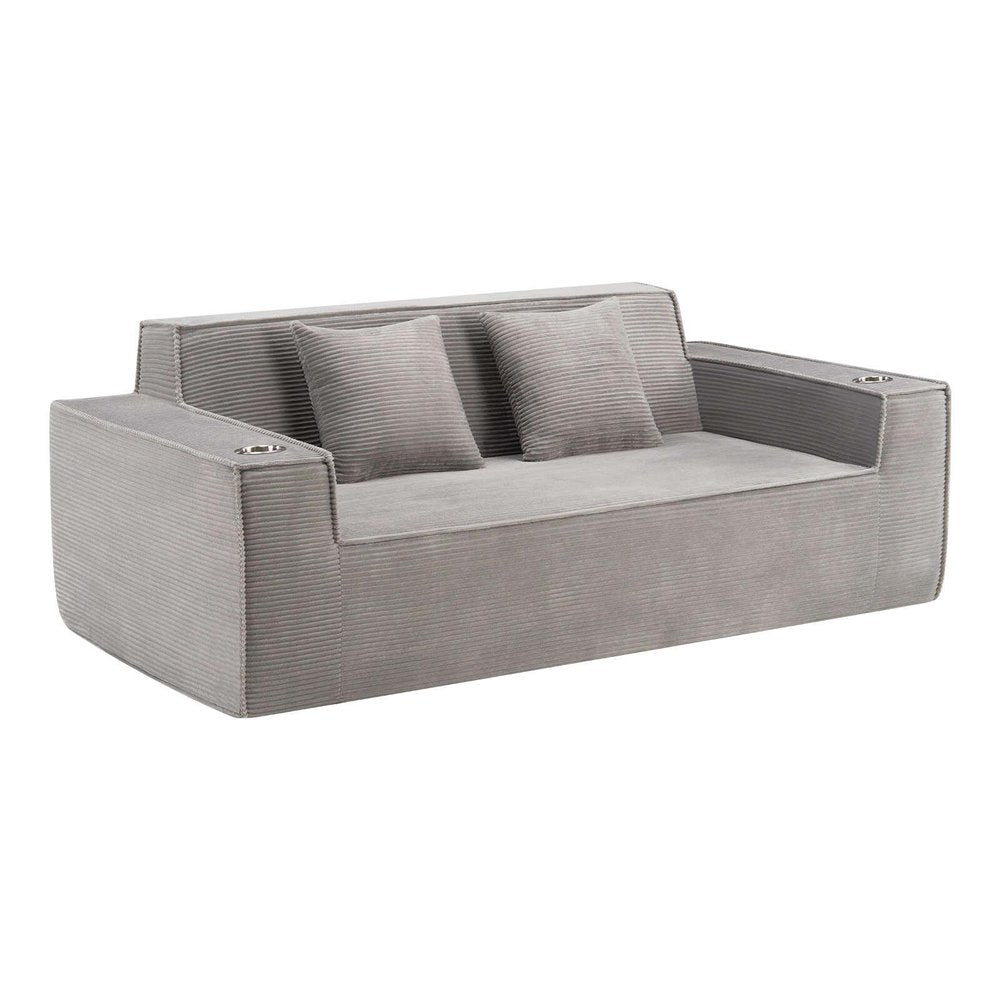 76" Gray Corduroy Loveseat and Toss Pillows