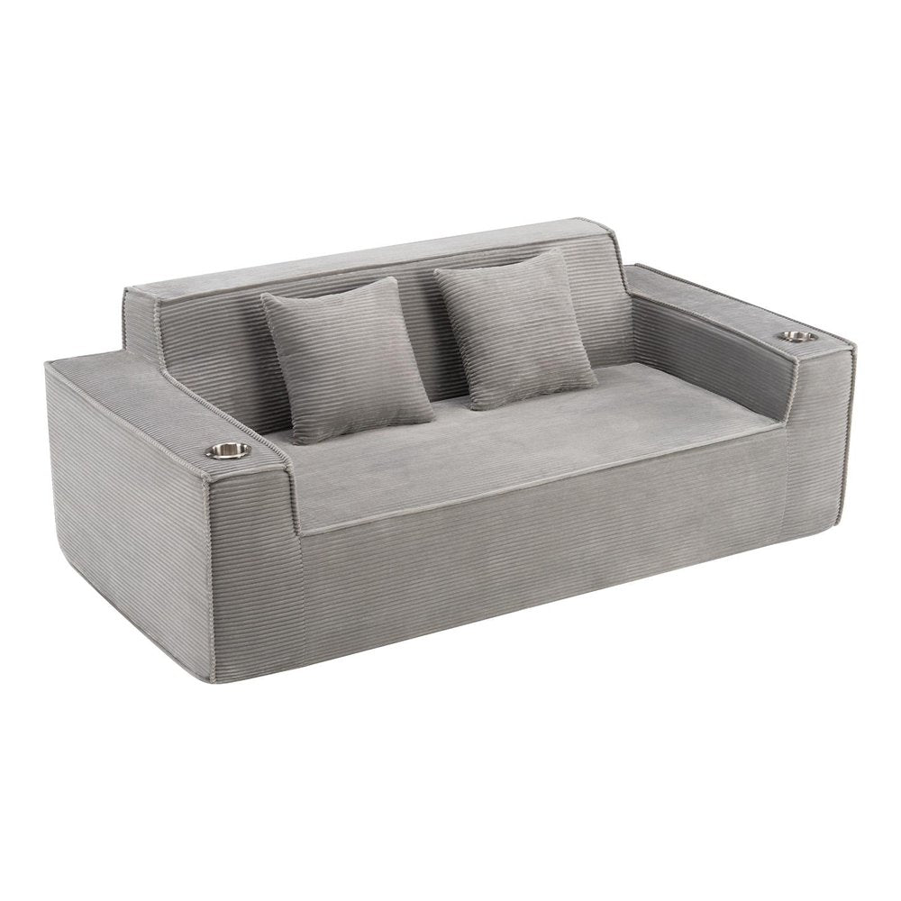 76" Gray Corduroy Loveseat and Toss Pillows