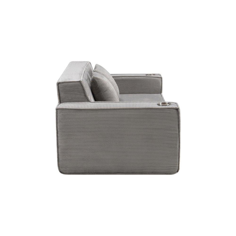 76" Gray Corduroy Loveseat and Toss Pillows