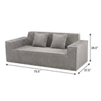 76" Gray Corduroy Loveseat and Toss Pillows