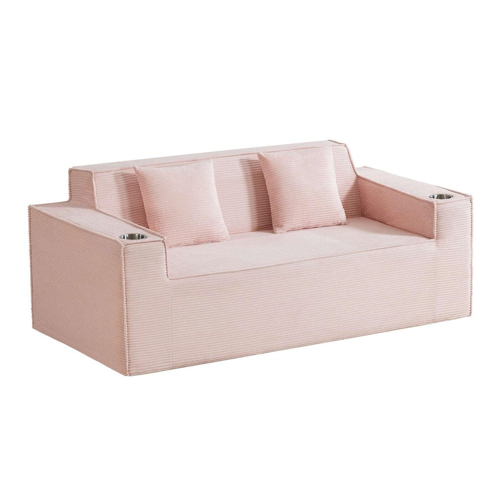 76" Gray Corduroy Loveseat and Toss Pillows