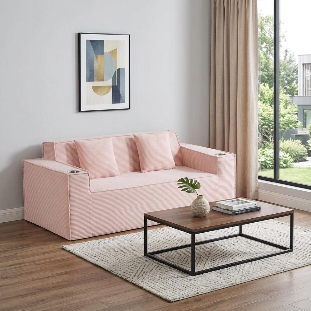 76" Gray Corduroy Loveseat and Toss Pillows