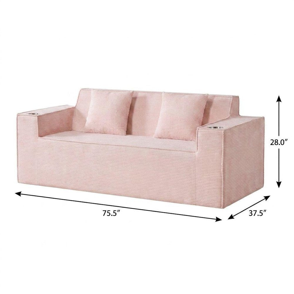 76" Gray Corduroy Loveseat and Toss Pillows
