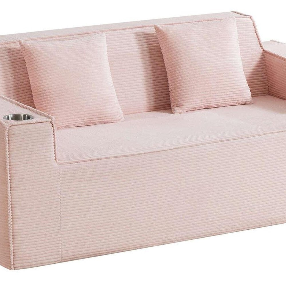 76" Gray Corduroy Loveseat and Toss Pillows