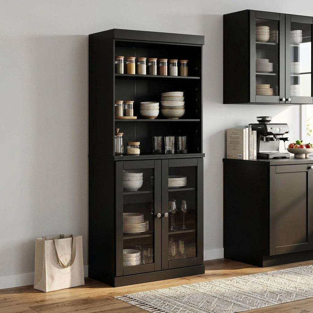 72" Black Solid Wood Two Door Pantry Or Storage Closet