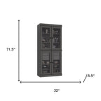 72" Gray Solid Wood Four Door Two Drawer Pantry Or Storage Closet