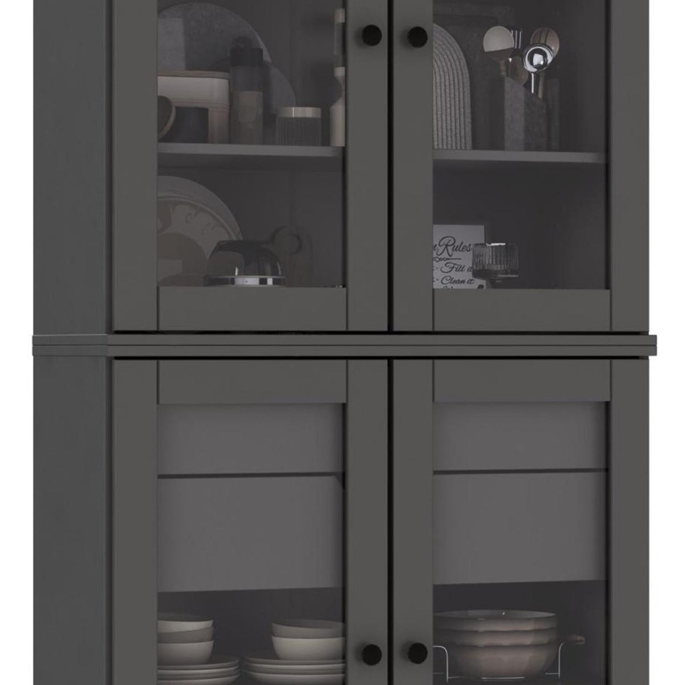 72" Gray Solid Wood Four Door Two Drawer Pantry Or Storage Closet