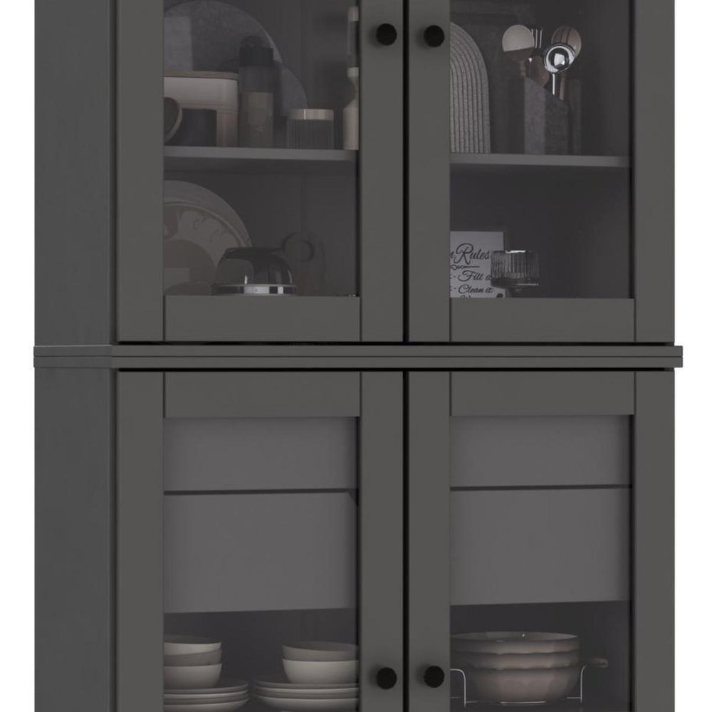 72" Gray Solid Wood Four Door Two Drawer Pantry Or Storage Closet