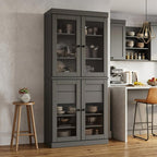 72" Gray Solid Wood Four Door Two Drawer Pantry Or Storage Closet