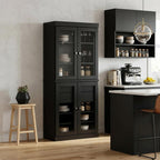 72" Black Solid Wood Four Door Two Drawer Pantry Or Storage Closet