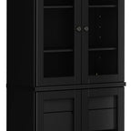 72" Black Solid Wood Four Door Two Drawer Pantry Or Storage Closet