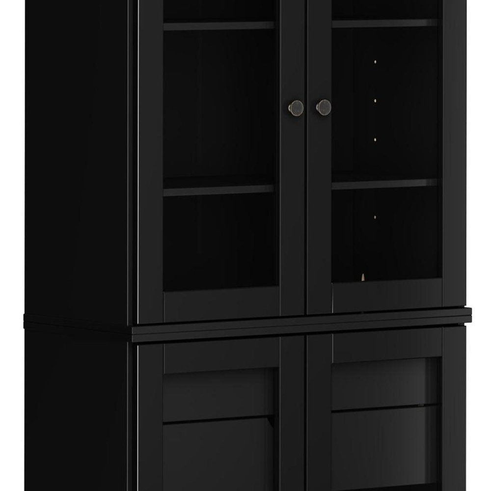 72" Black Solid Wood Four Door Two Drawer Pantry Or Storage Closet