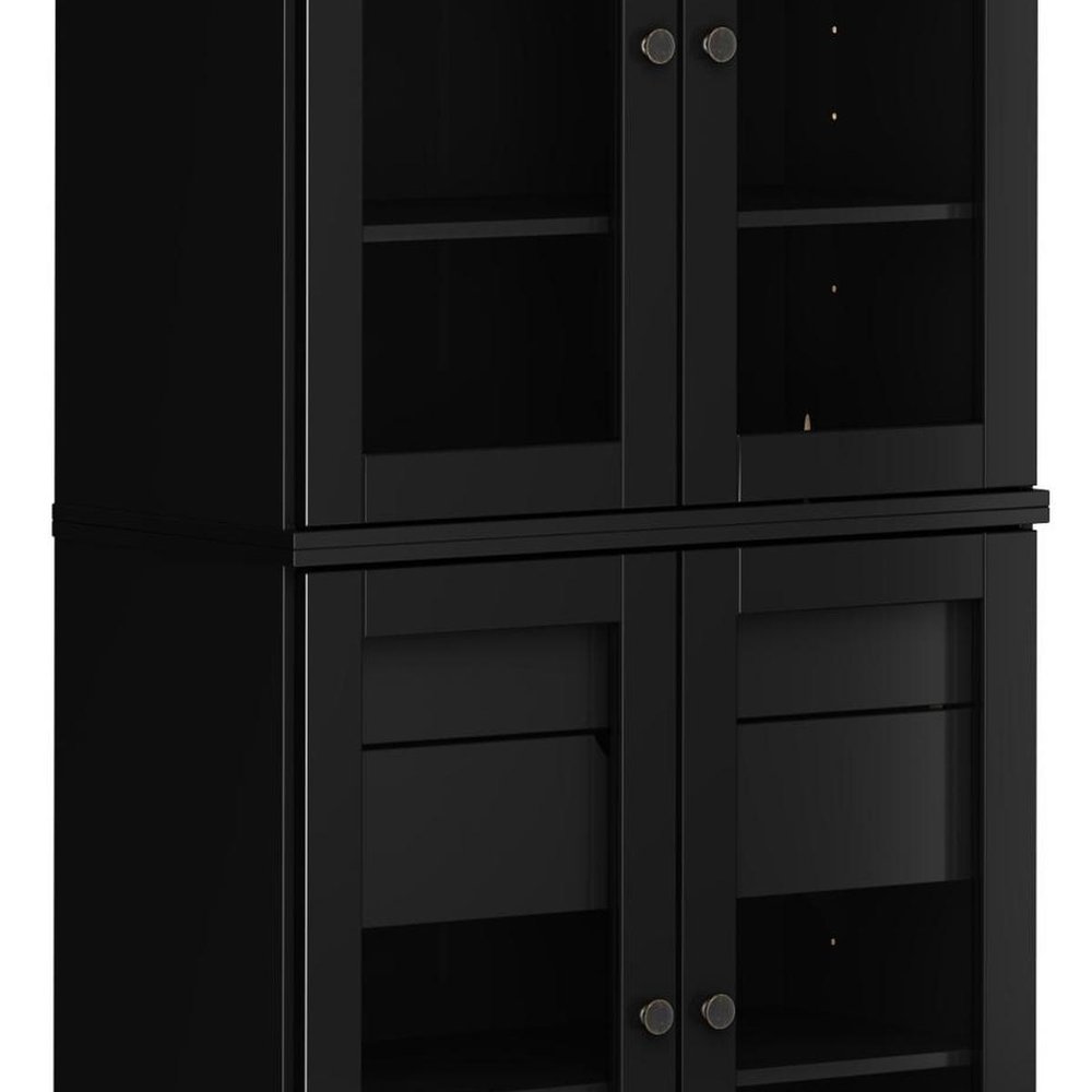72" Black Solid Wood Four Door Two Drawer Pantry Or Storage Closet