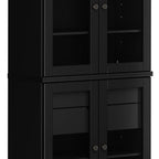 72" Black Solid Wood Four Door Two Drawer Pantry Or Storage Closet