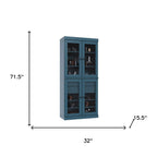 72" Teal Blue Solid Wood Four Door Two Drawer Pantry Or Storage Closet
