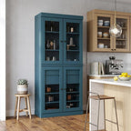 72" Teal Blue Solid Wood Four Door Two Drawer Pantry Or Storage Closet