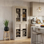 72" Beige Solid Wood Four Door Two Drawer Pantry Or Storage Closet