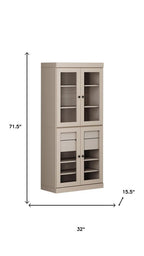 72" Beige Solid Wood Four Door Two Drawer Pantry Or Storage Closet