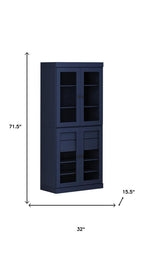 72" Navy Blue Solid Wood Four Door Two Drawer Pantry Or Storage Closet