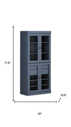 72" French Blue Solid Wood Four Door Two Drawer Pantry Or Storage Closet