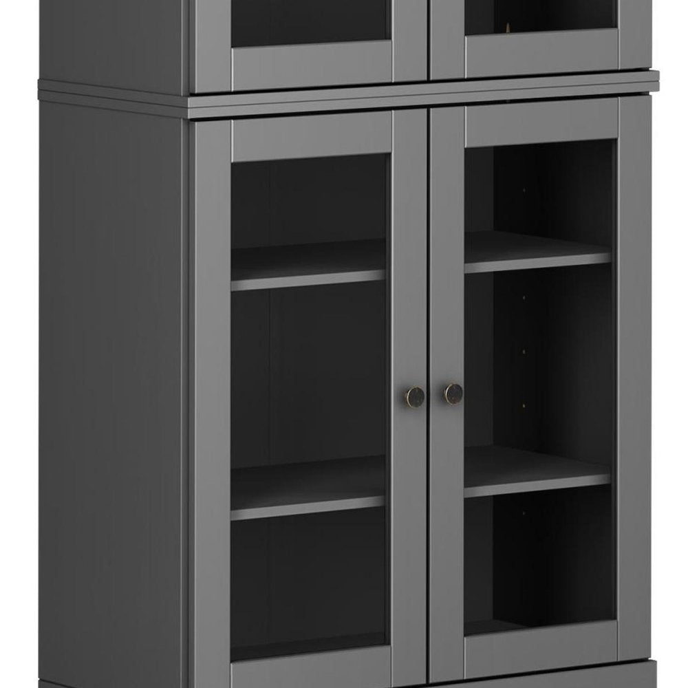 72" Gray Solid Wood Four Door Pantry Or Storage Closet