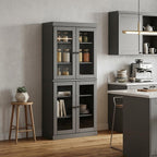 72" Gray Solid Wood Four Door Pantry Or Storage Closet