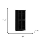72" Black Solid Wood Four Door Pantry Or Storage Closet