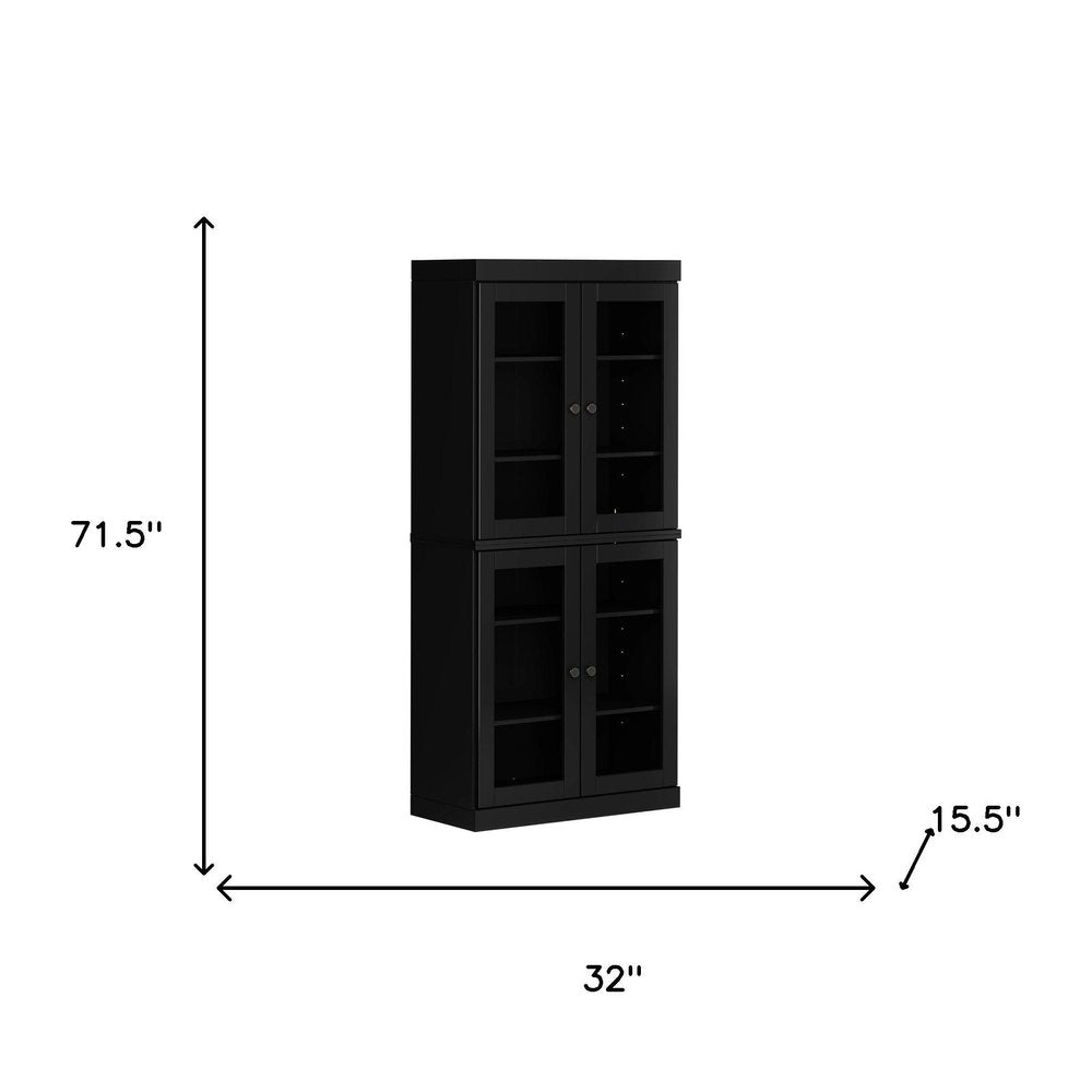 72" Black Solid Wood Four Door Pantry Or Storage Closet