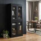 72" Black Solid Wood Four Door Pantry Or Storage Closet