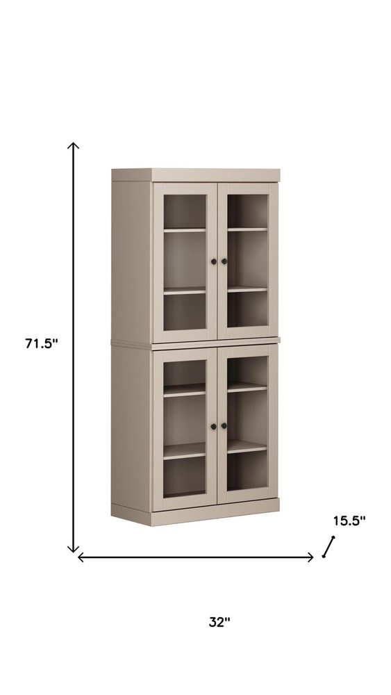 72" Beige Solid Wood Four Door Pantry Or Storage Closet
