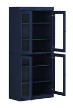 72" Navy Blue Solid Wood Four Door Pantry Or Storage Closet