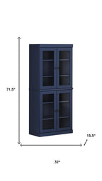 72" Navy Blue Solid Wood Four Door Pantry Or Storage Closet