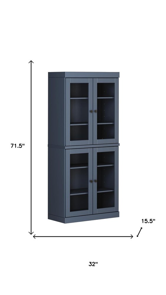 72" French Blue Solid Wood Four Door Pantry Or Storage Closet