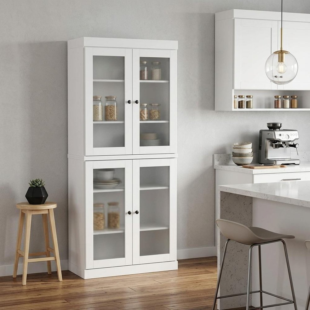 72" White Solid Wood Four Door Pantry Or Storage Closet