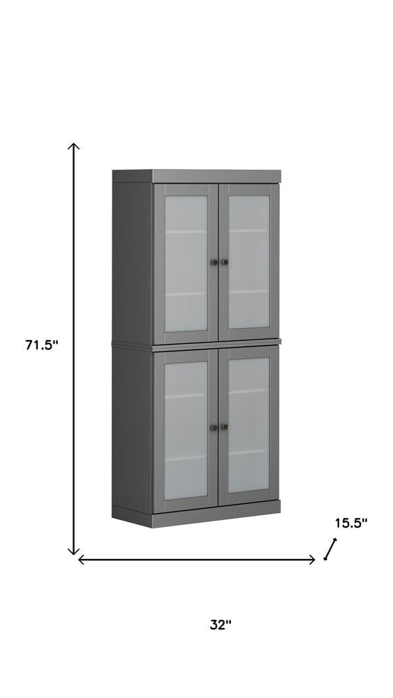 72" Gray Solid Wood Four Door Pantry Or Storage Closet