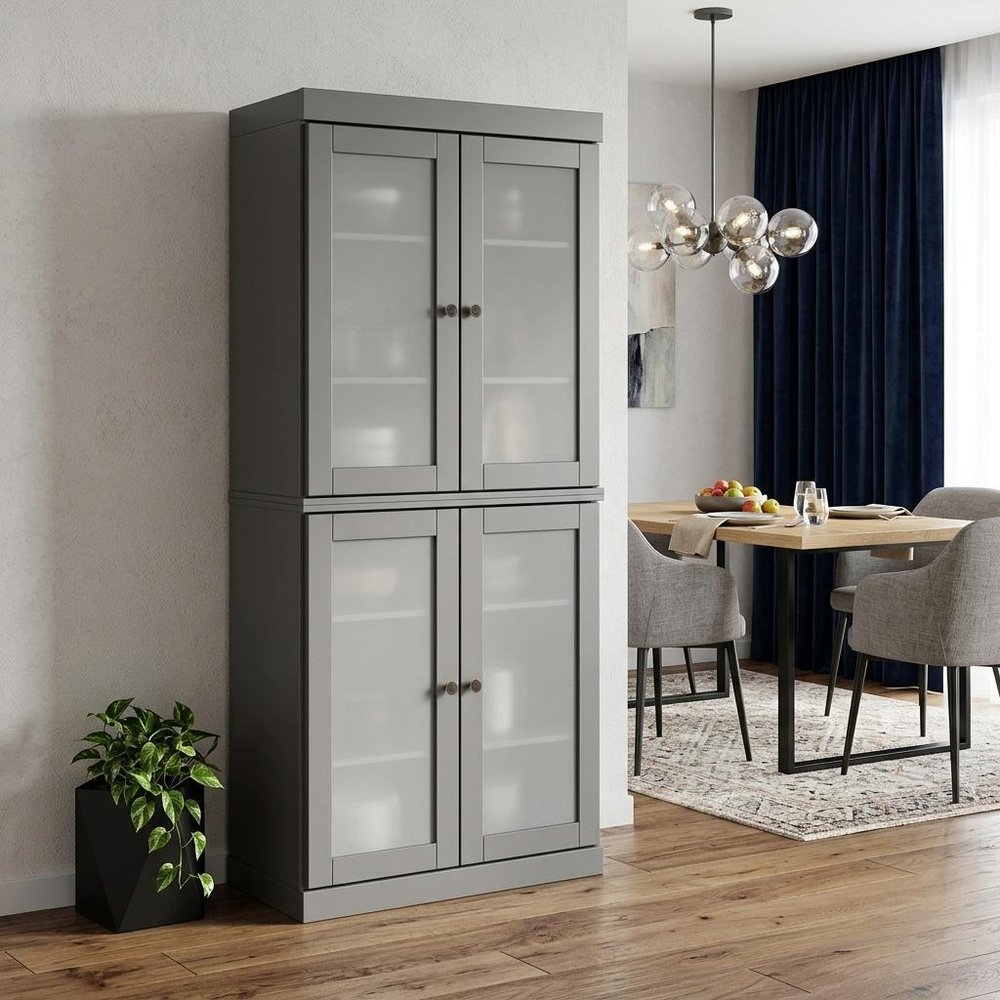 72" Gray Solid Wood Four Door Pantry Or Storage Closet