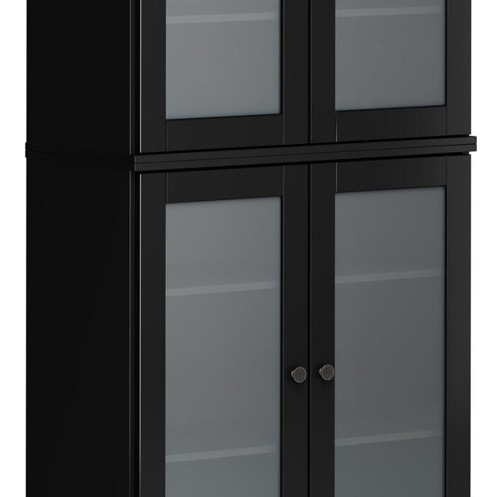 72" Black Solid Wood Four Door Pantry Or Storage Closet