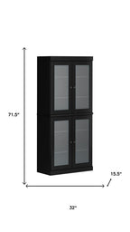 72" Black Solid Wood Four Door Pantry Or Storage Closet