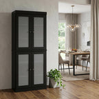 72" Black Solid Wood Four Door Pantry Or Storage Closet