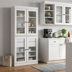 72" White Solid Wood Four Door Two Drawer Pantry Or Storage Closet