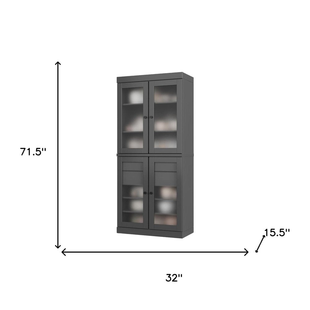 72" Gray Solid Wood Four Door Two Drawer Pantry Or Storage Closet