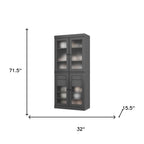 72" Gray Solid Wood Four Door Two Drawer Pantry Or Storage Closet