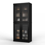 72" Black Solid Wood Four Door Two Drawer Pantry Or Storage Closet