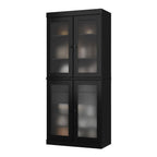 72" Black Solid Wood Four Door Two Drawer Pantry Or Storage Closet